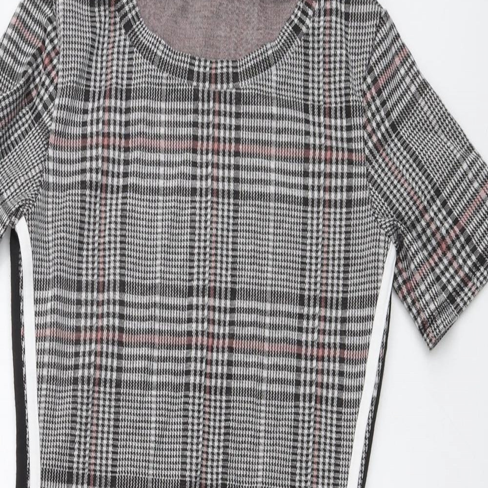 H&M Womens Black Plaid Polyester Shift Size 12 Round Neck Pullover