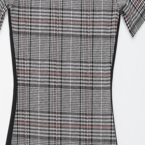 H&M Womens Black Plaid Polyester Shift Size 12 Round Neck Pullover