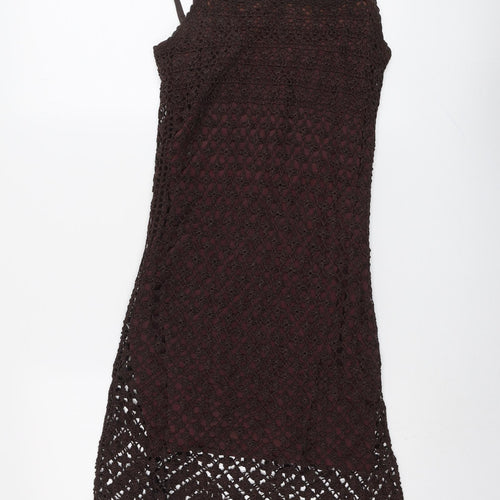 Karen Millen Womens Brown Viscose Slip Dress Size 8 Square Neck Pullover