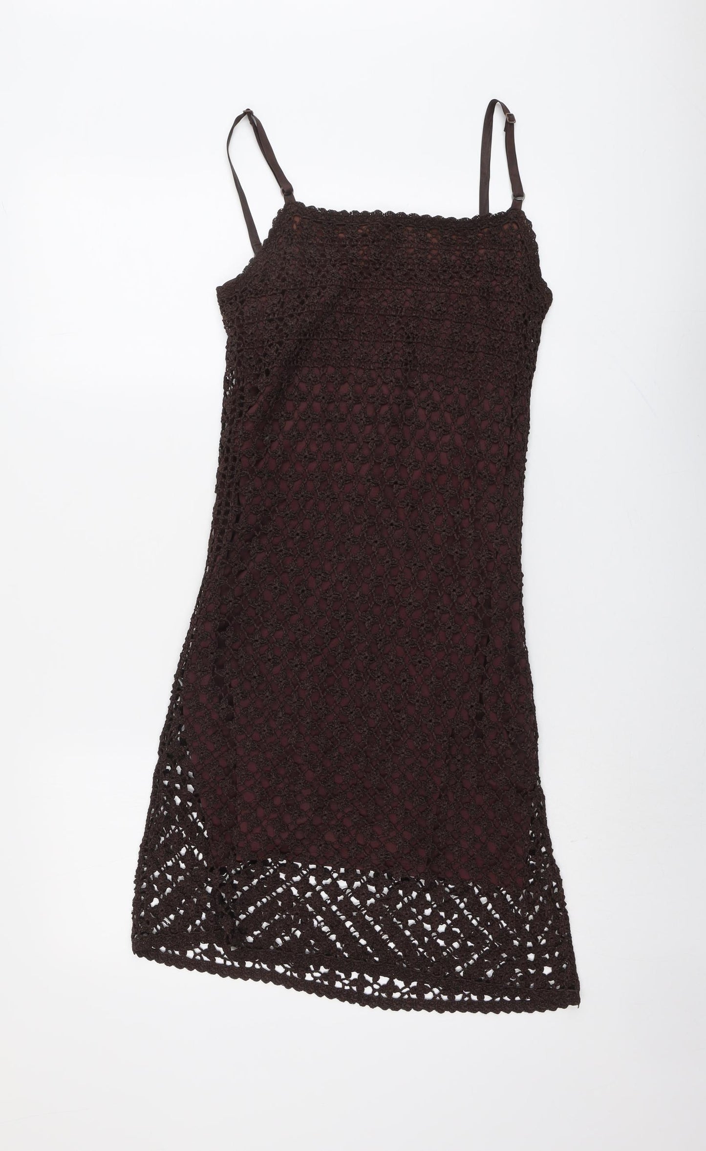Karen Millen Womens Brown Viscose Slip Dress Size 8 Square Neck Pullover