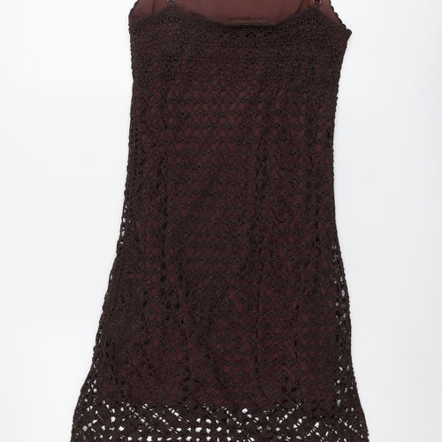 Karen Millen Womens Brown Viscose Slip Dress Size 8 Square Neck Pullover