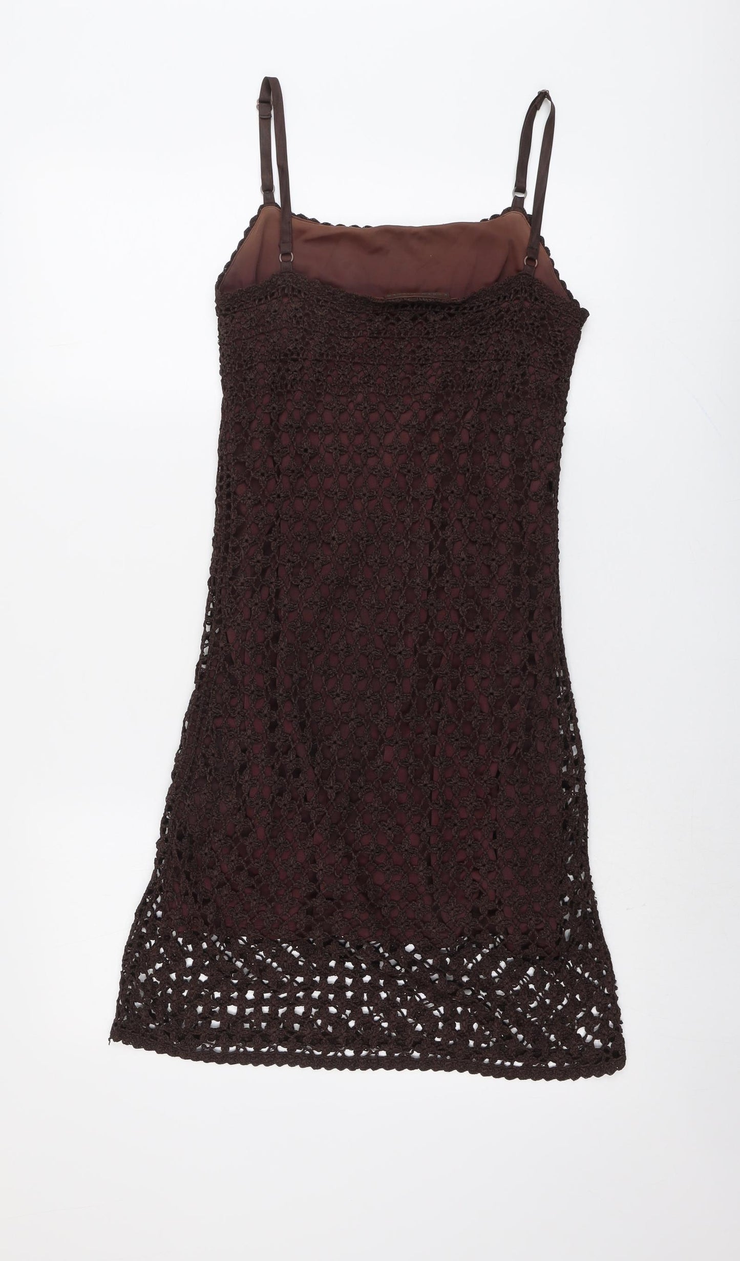 Karen Millen Womens Brown Viscose Slip Dress Size 8 Square Neck Pullover