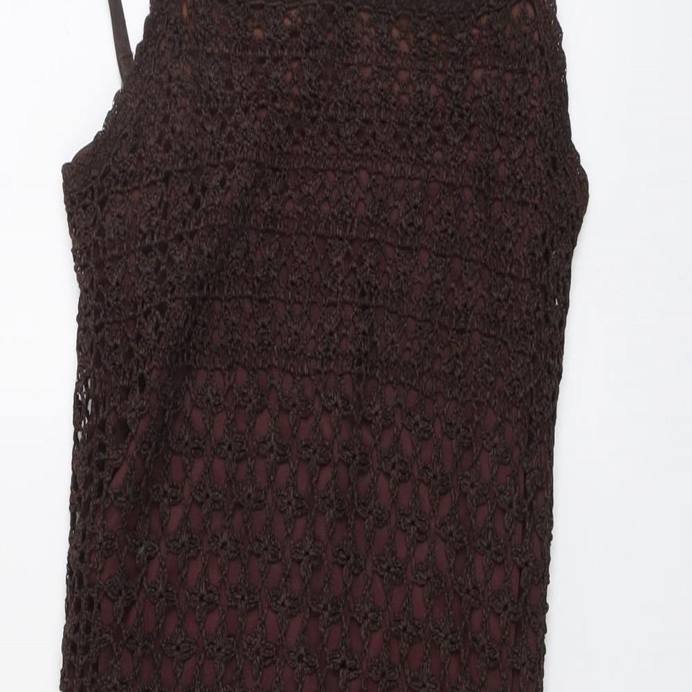 Karen Millen Womens Brown Viscose Slip Dress Size 8 Square Neck Pullover