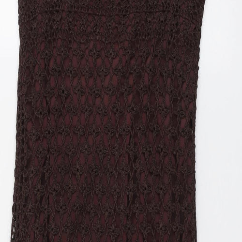 Karen Millen Womens Brown Viscose Slip Dress Size 8 Square Neck Pullover