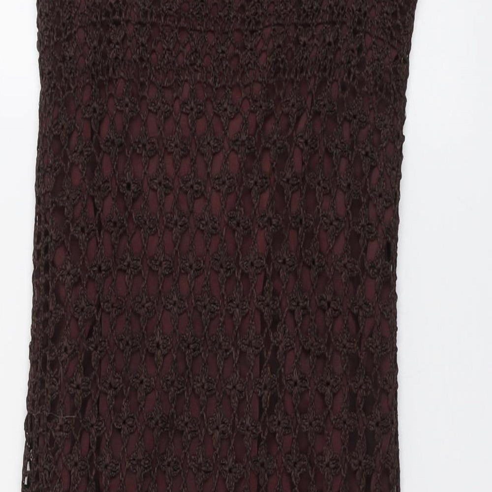 Karen Millen Womens Brown Viscose Slip Dress Size 8 Square Neck Pullover