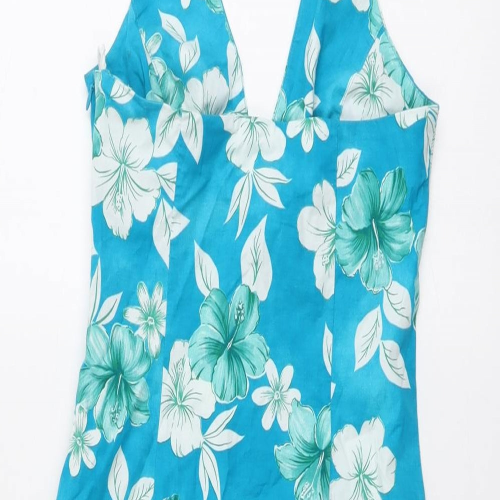 New Look Womens Blue Floral Cotton A-Line Size 8 Halter Zip