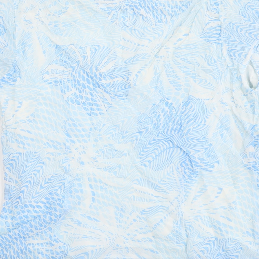 M&Co Womens Blue Geometric Viscose Basic T-Shirt Size 14 V-Neck