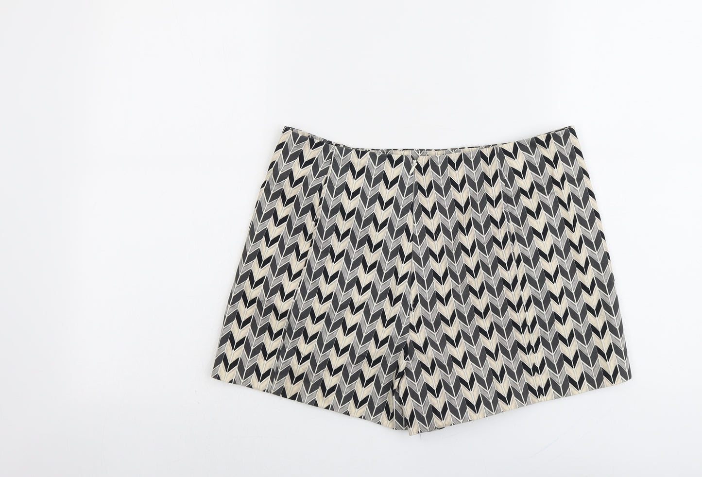 Topshop Womens Beige Geometric Cotton Hot Pants Shorts Size 12 L3 in Regular Zip
