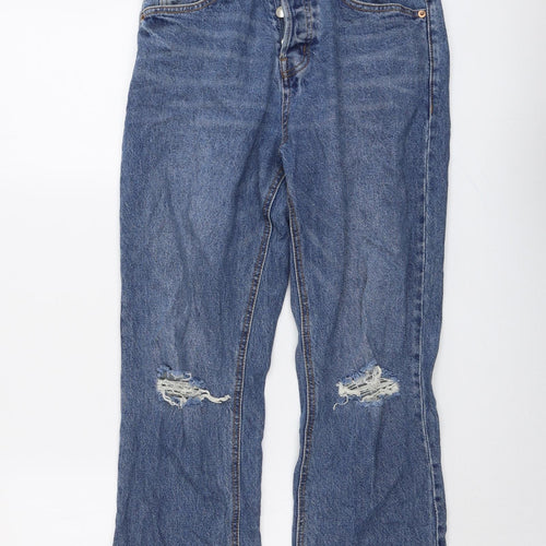 H&M Womens Blue Cotton Straight Jeans Size 10 L26 in Regular Button