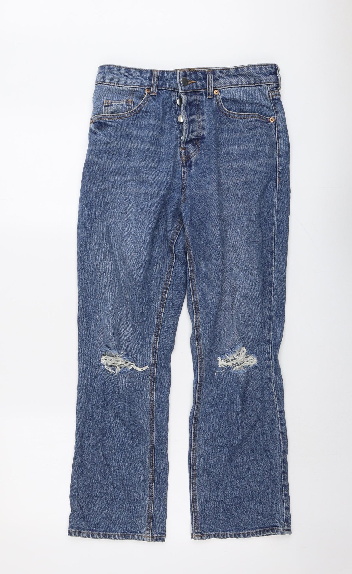 H&M Womens Blue Cotton Straight Jeans Size 10 L26 in Regular Button