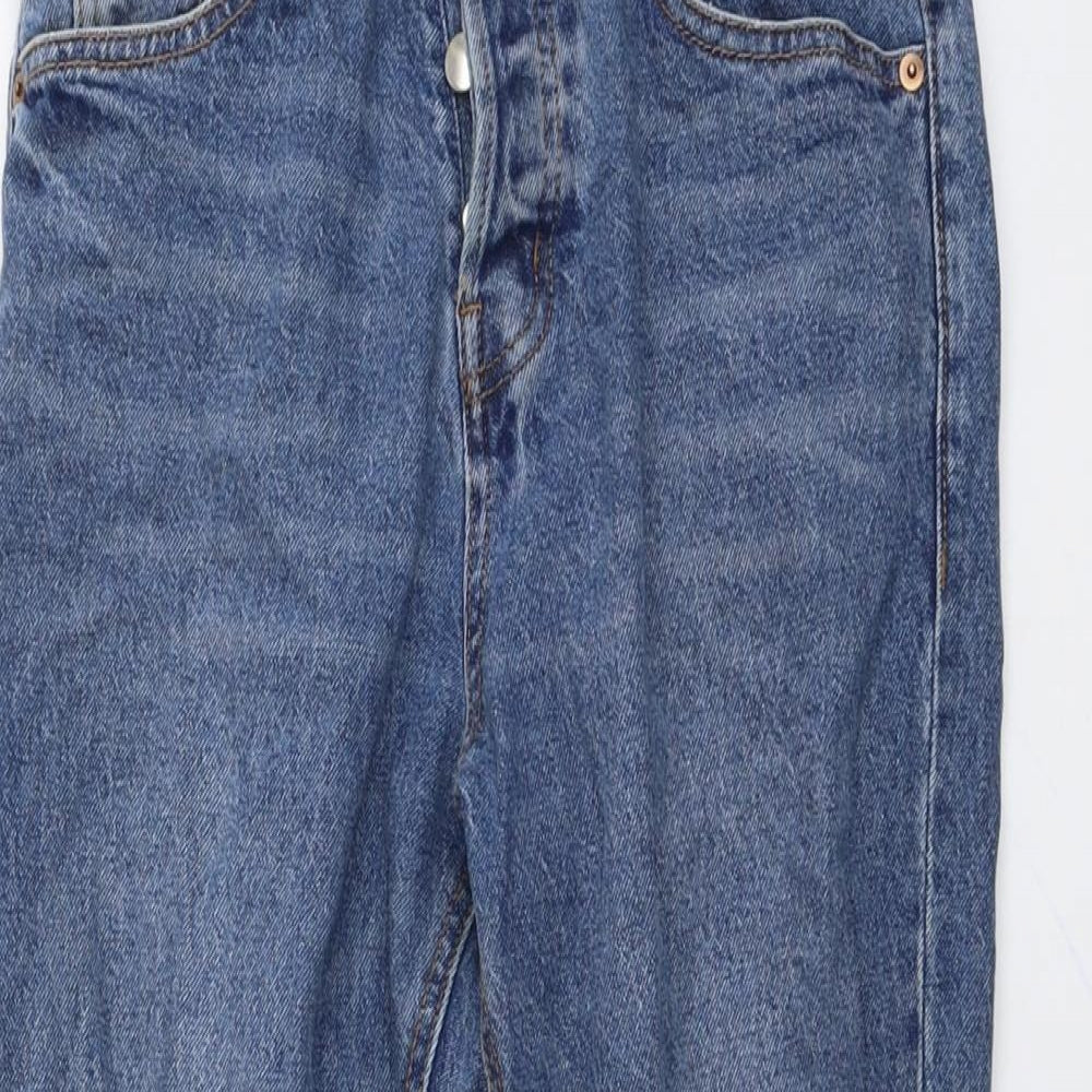 H&M Womens Blue Cotton Straight Jeans Size 10 L26 in Regular Button