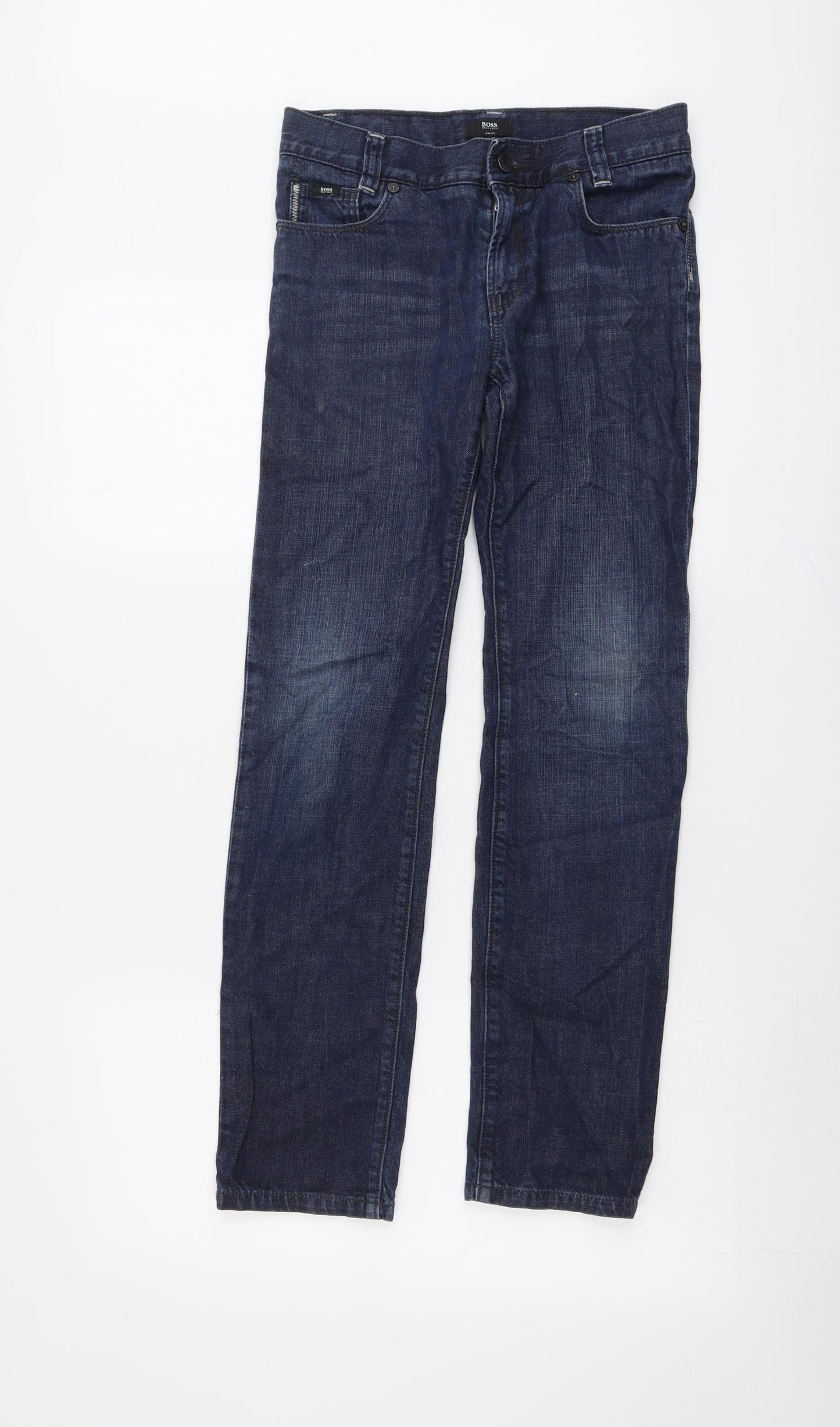 HUGO BOSS Womens Blue Cotton Straight Jeans Size 12 L28 in Slim Button