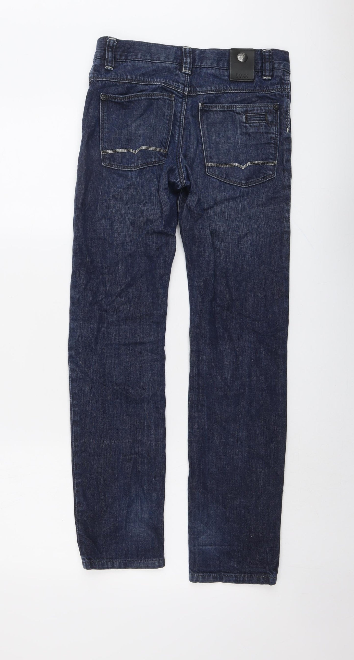 HUGO BOSS Womens Blue Cotton Straight Jeans Size 12 L28 in Slim Button