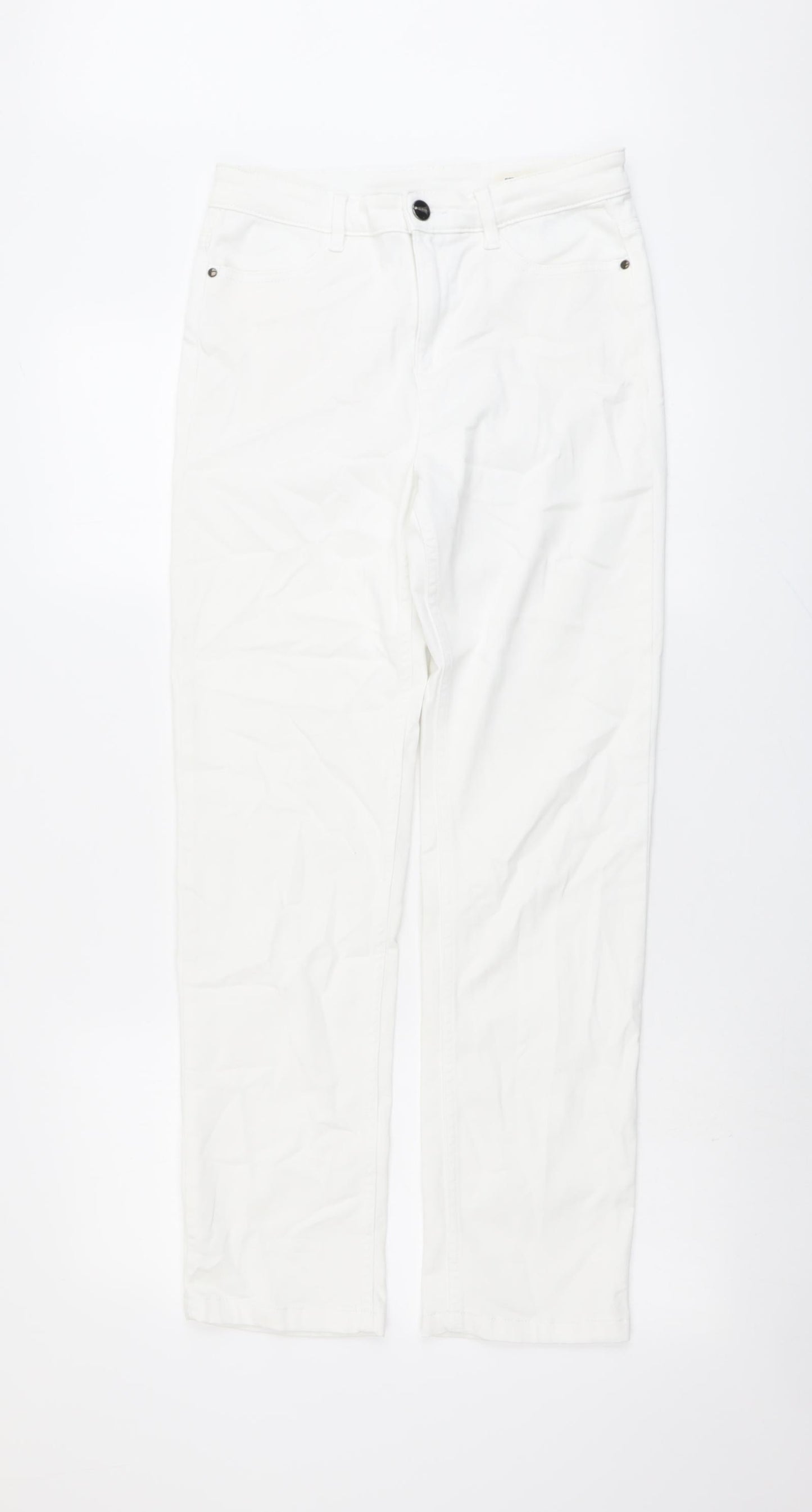 Marks and Spencer Womens White Cotton Straight Jeans Size 10 L29 in Regular Button