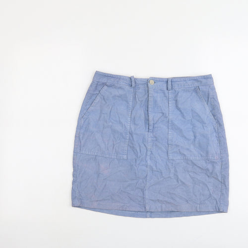 New Look Womens Blue Cotton A-Line Skirt Size 10 Zip