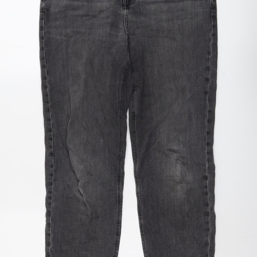 Marks and Spencer Womens Grey Cotton Boyfriend Jeans Size 14 L29 in Regular Button