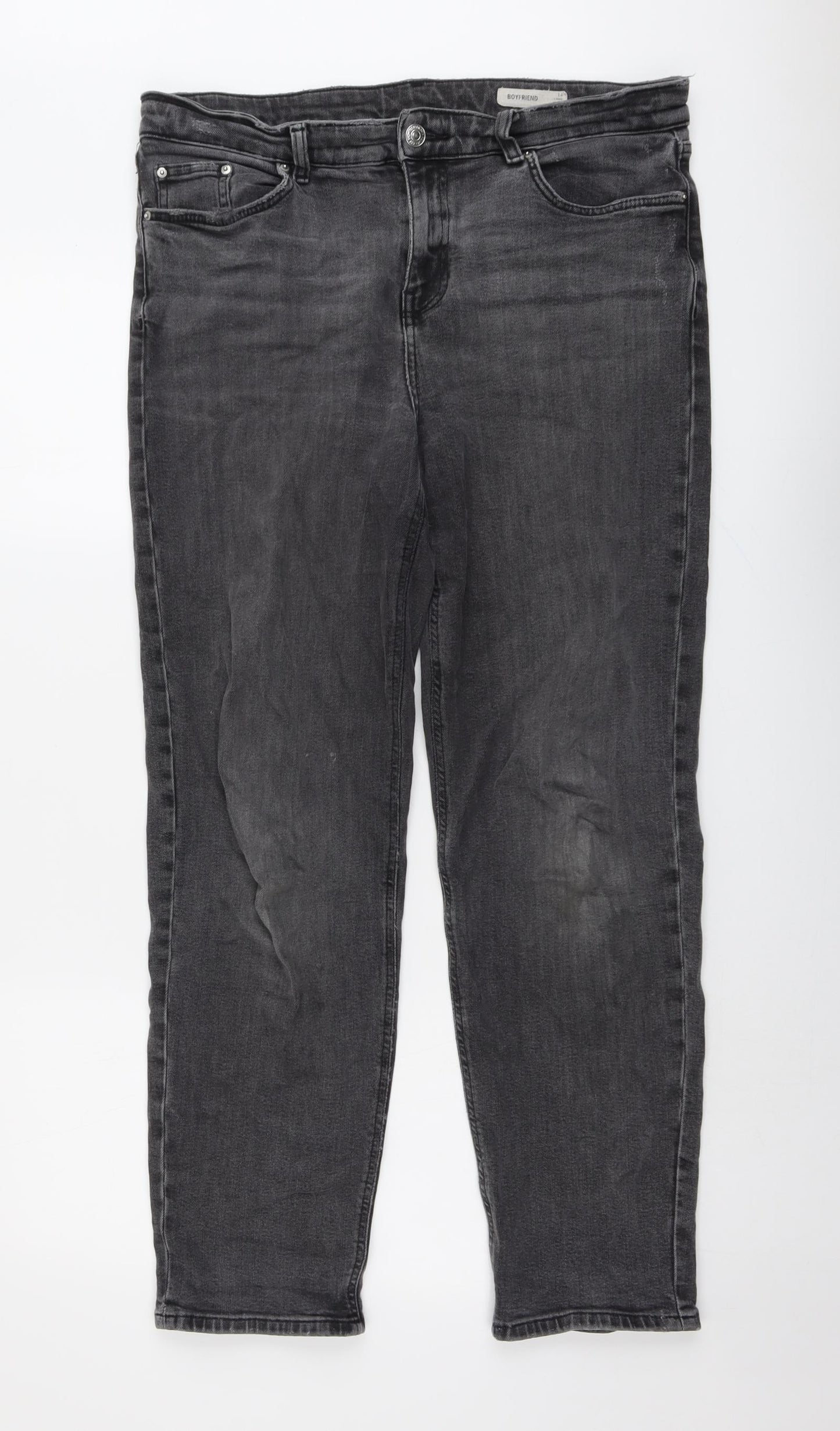 Marks and Spencer Womens Grey Cotton Boyfriend Jeans Size 14 L29 in Regular Button