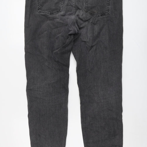 Marks and Spencer Womens Grey Cotton Boyfriend Jeans Size 14 L29 in Regular Button