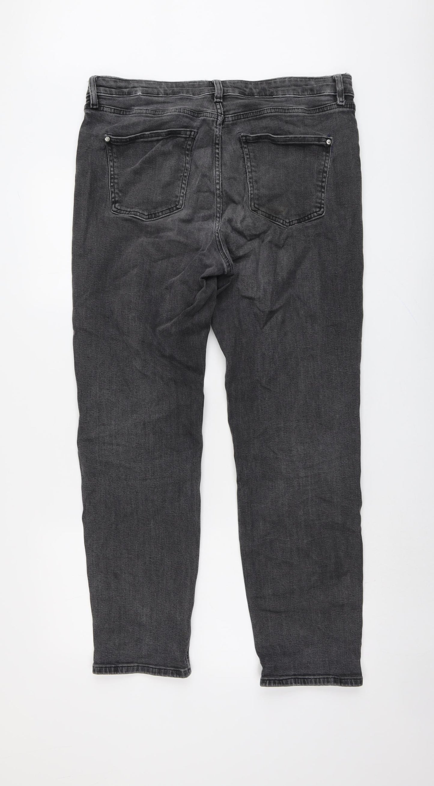 Marks and Spencer Womens Grey Cotton Boyfriend Jeans Size 14 L29 in Regular Button