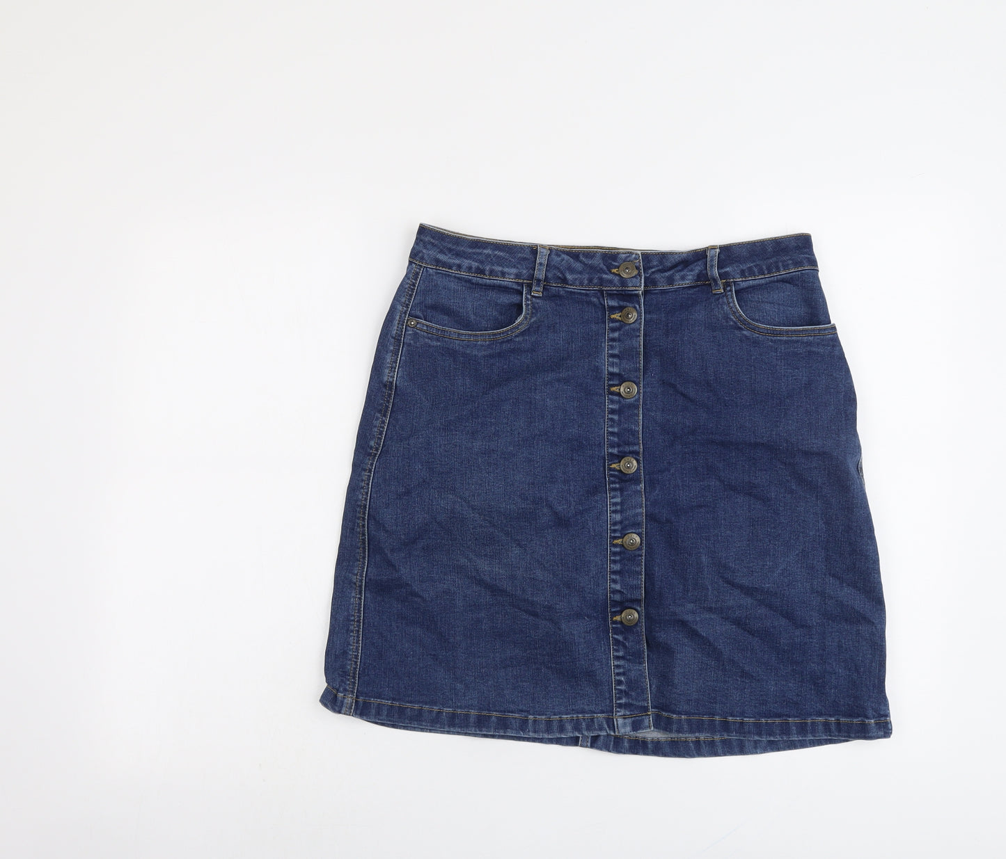 Only Womens Blue Cotton A-Line Skirt Size 12 Button