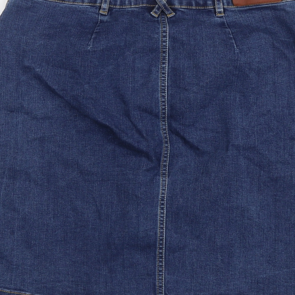 Only Womens Blue Cotton A-Line Skirt Size 12 Button