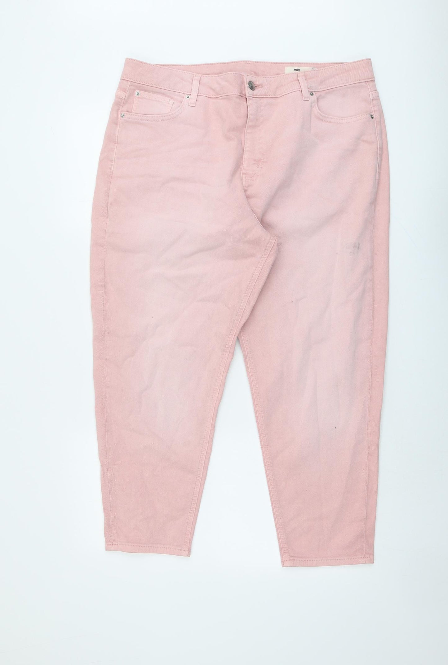 Marks and Spencer Womens Pink Cotton Mom Jeans Size 18 L25 in Regular Button