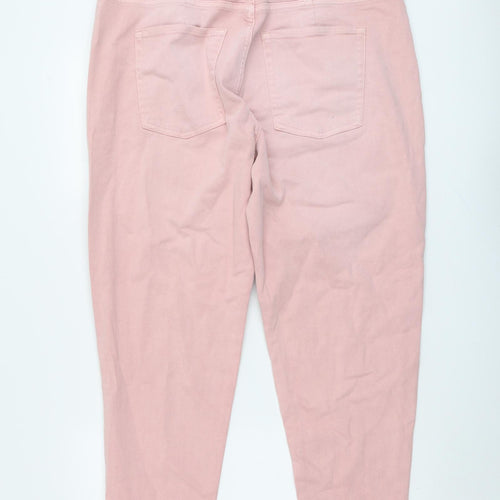 Marks and Spencer Womens Pink Cotton Mom Jeans Size 18 L25 in Regular Button