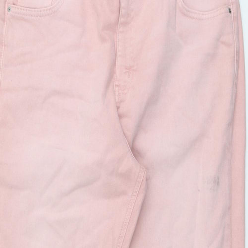 Marks and Spencer Womens Pink Cotton Mom Jeans Size 18 L25 in Regular Button