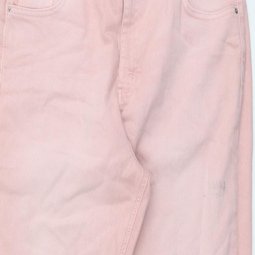 Marks and Spencer Womens Pink Cotton Mom Jeans Size 18 L25 in Regular Button