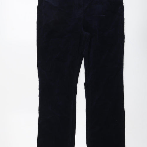Per Una Womens Blue Cotton Trousers Size 12 L30 in Regular Button - Studded Pockets