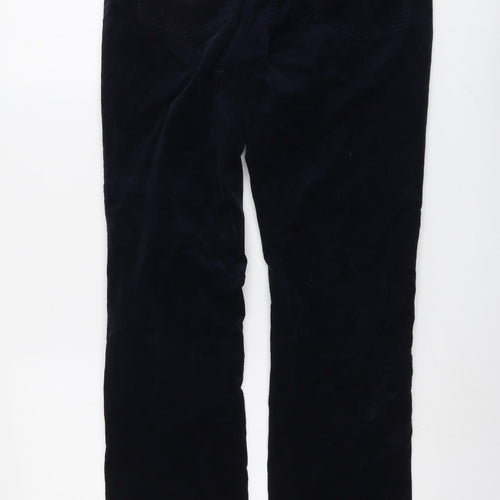 Per Una Womens Blue Cotton Trousers Size 12 L30 in Regular Button - Studded Pockets