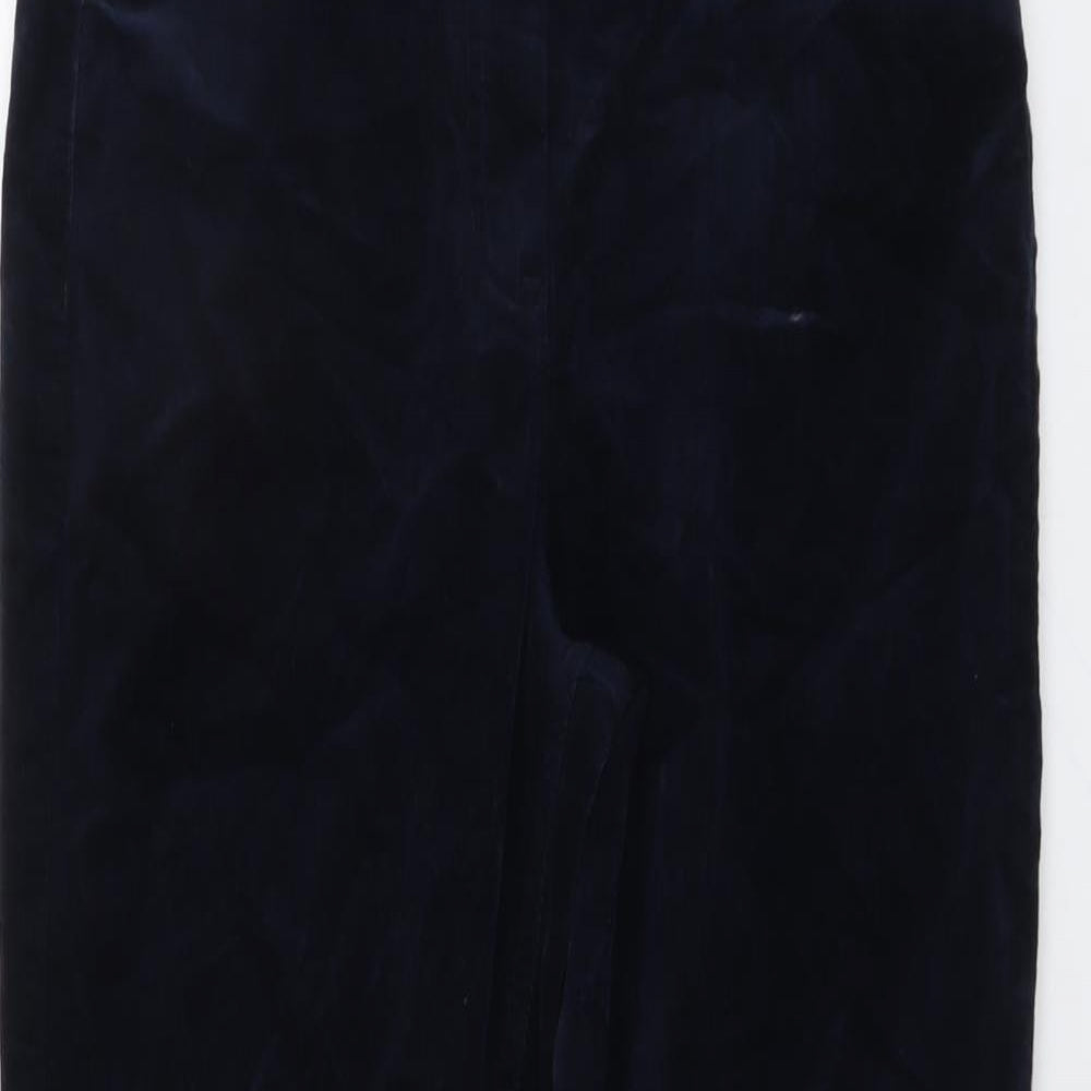 Per Una Womens Blue Cotton Trousers Size 12 L30 in Regular Button - Studded Pockets