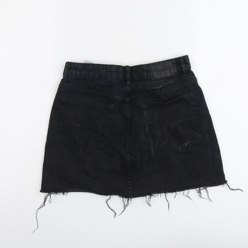 Zara Womens Black Cotton Mini Skirt Size S Button