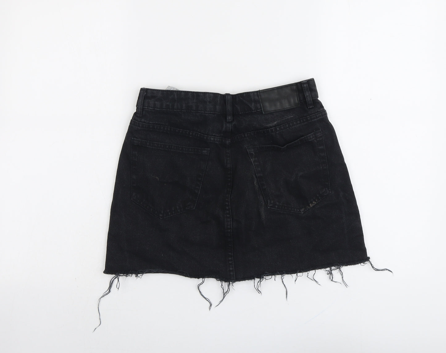 Zara Womens Black Cotton Mini Skirt Size S Button