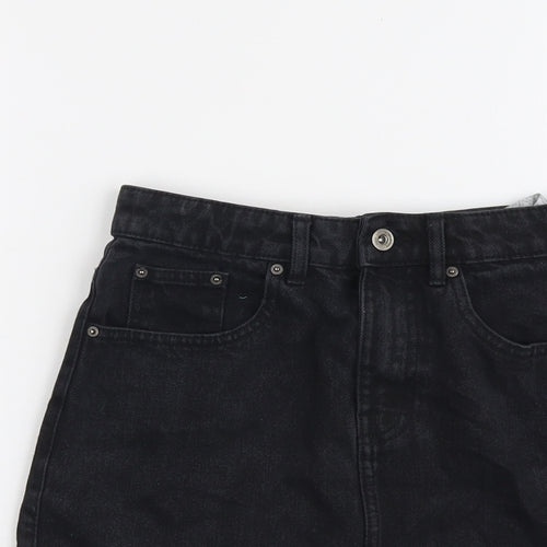 Zara Womens Black Cotton Mini Skirt Size S Button