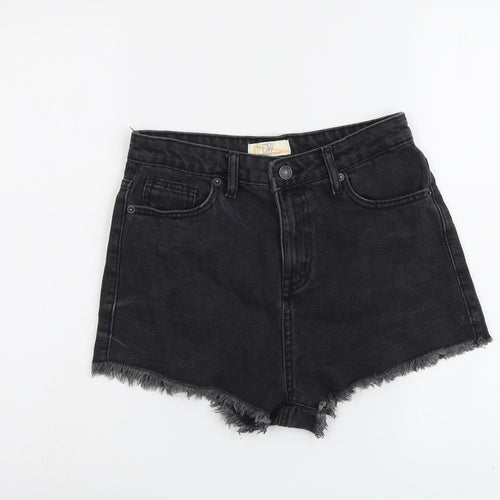 Don't Think Twice Womens Grey Cotton Hot Pants Shorts Size 10 L3 in Regular Button - Frayed Hem