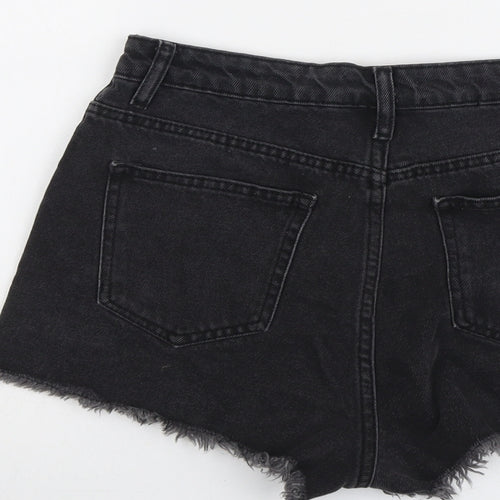 Don't Think Twice Womens Grey Cotton Hot Pants Shorts Size 10 L3 in Regular Button - Frayed Hem