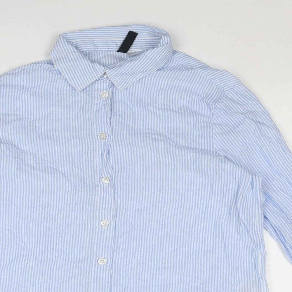 Divided by H&M Womens Blue Striped Cotton Basic Button-Up Size XS Collared