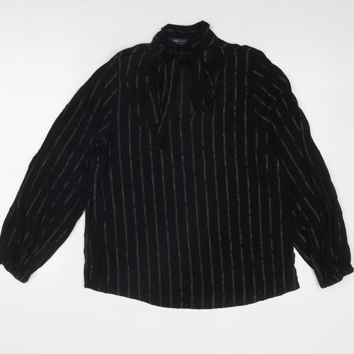 Marks and Spencer Womens Black Striped Viscose Basic Blouse Size 10 V-Neck