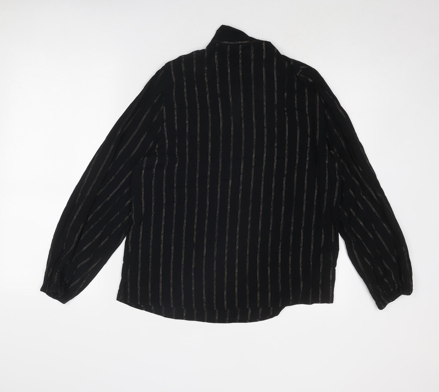 Marks and Spencer Womens Black Striped Viscose Basic Blouse Size 10 V-Neck
