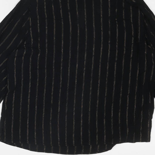 Marks and Spencer Womens Black Striped Viscose Basic Blouse Size 10 V-Neck