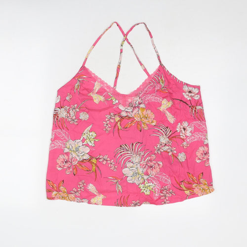 Marks and Spencer Womens Pink Floral Viscose Camisole Tank Size 16 V-Neck - Lace Trim