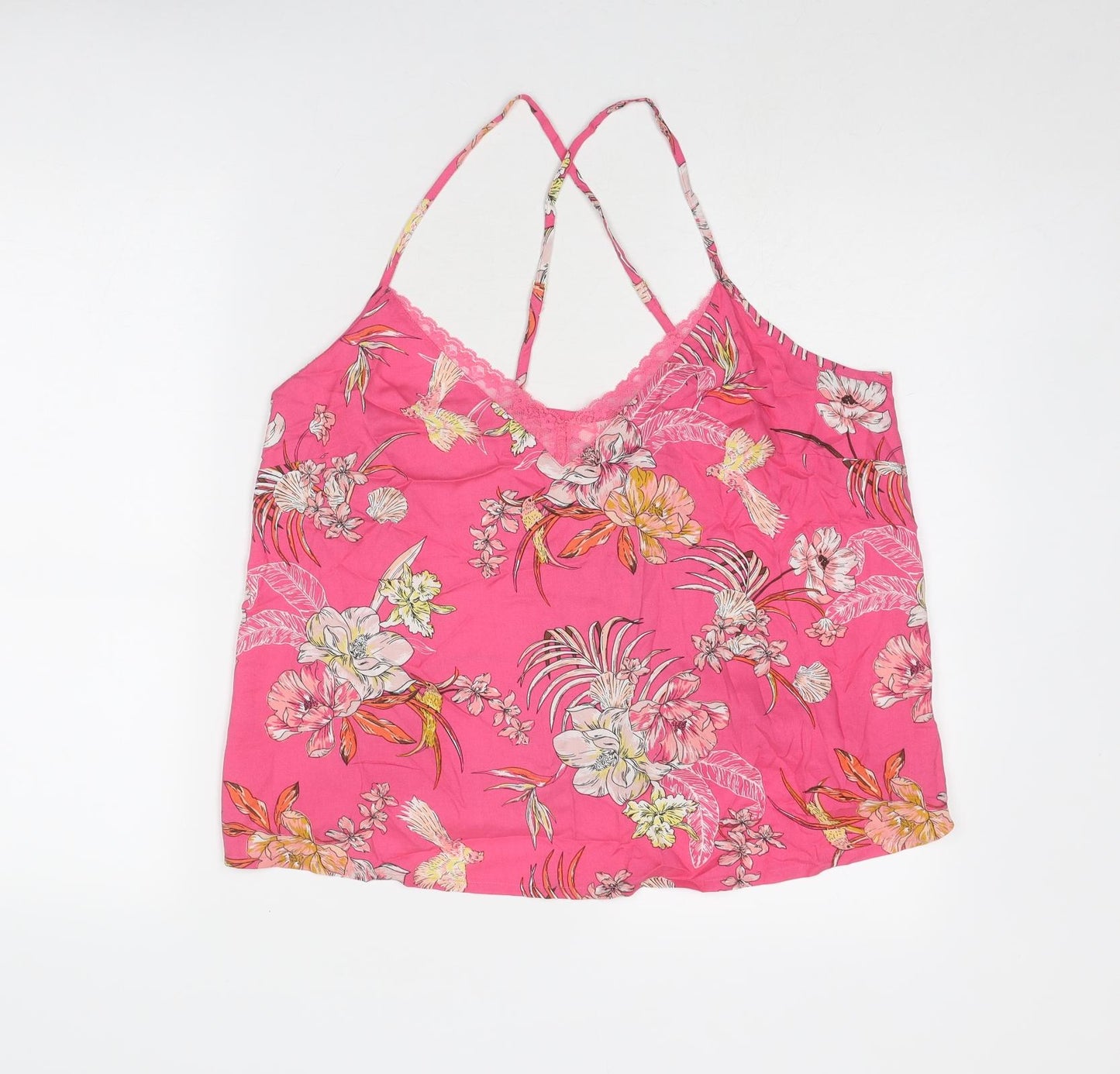 Marks and Spencer Womens Pink Floral Viscose Camisole Tank Size 16 V-Neck - Lace Trim