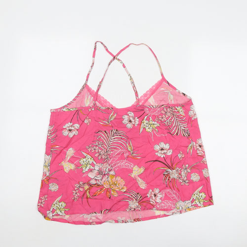 Marks and Spencer Womens Pink Floral Viscose Camisole Tank Size 16 V-Neck - Lace Trim
