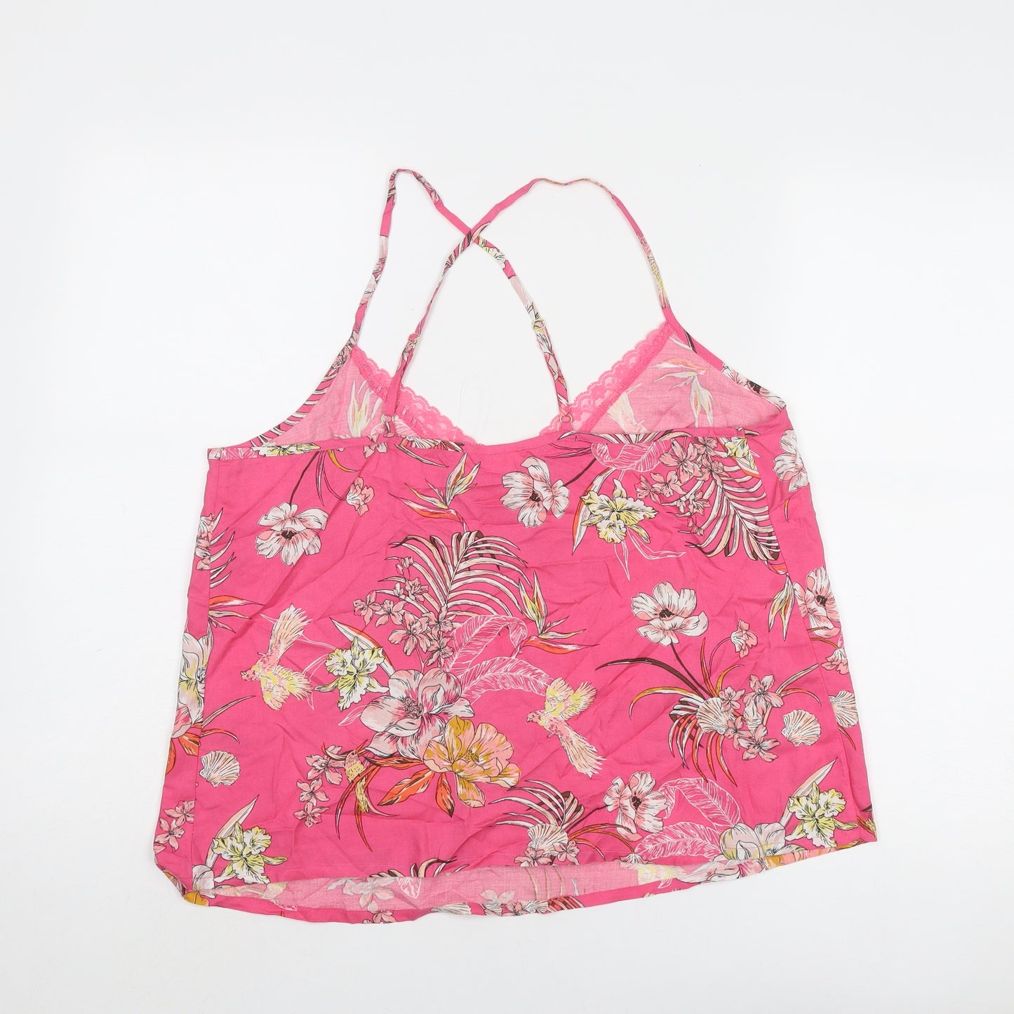 Marks and Spencer Womens Pink Floral Viscose Camisole Tank Size 16 V-Neck - Lace Trim