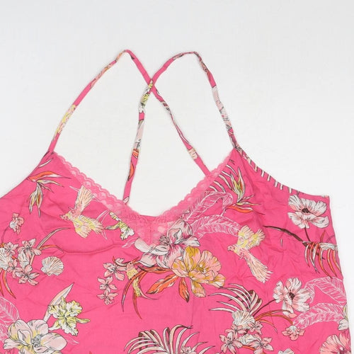 Marks and Spencer Womens Pink Floral Viscose Camisole Tank Size 16 V-Neck - Lace Trim
