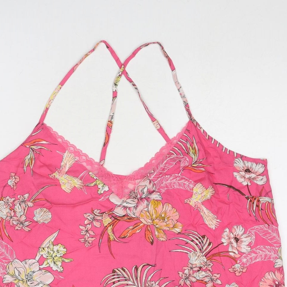 Marks and Spencer Womens Pink Floral Viscose Camisole Tank Size 16 V-Neck - Lace Trim