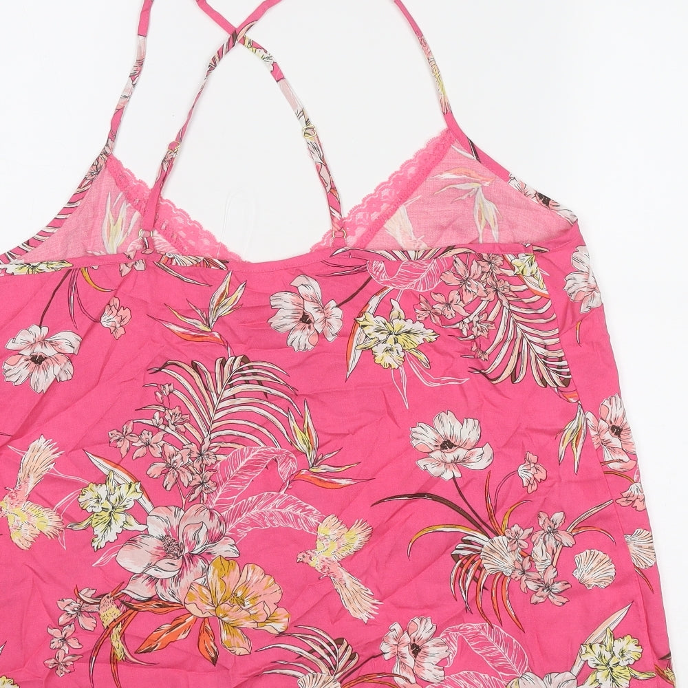 Marks and Spencer Womens Pink Floral Viscose Camisole Tank Size 16 V-Neck - Lace Trim