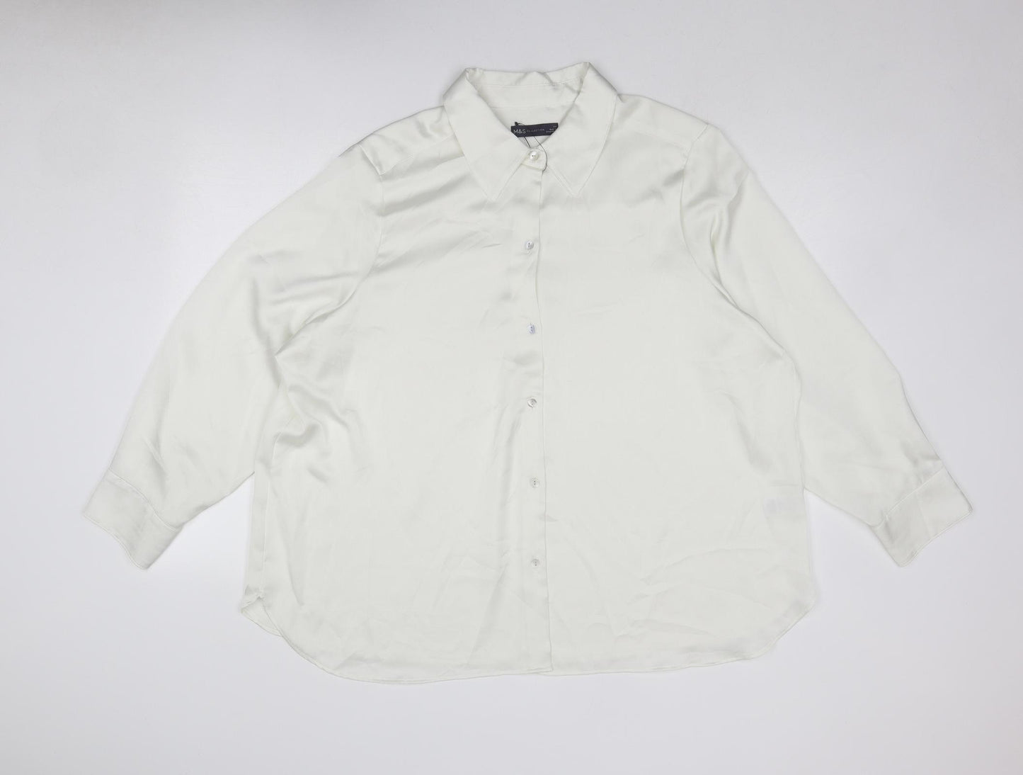 Marks and Spencer Womens Ivory Polyester Basic Blouse Size 24 Collared