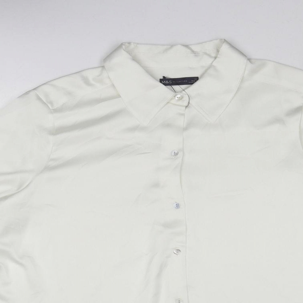Marks and Spencer Womens Ivory Polyester Basic Blouse Size 24 Collared